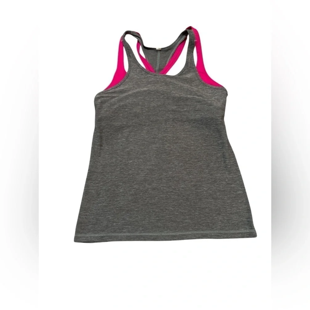 Lululemon Inspiration Tank II Layered Bra Heathered Slate Jeweled Magenta
